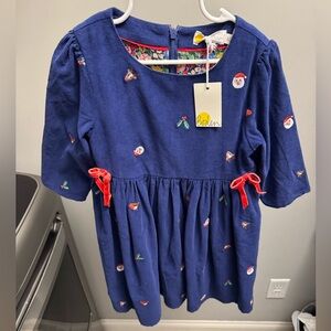 Mini Boden Blue Corduroy Dress with Red Accents